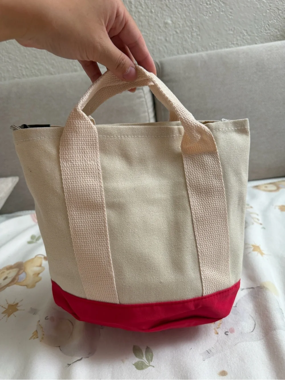 Canvas Kids Tote Bag in Cream and Red